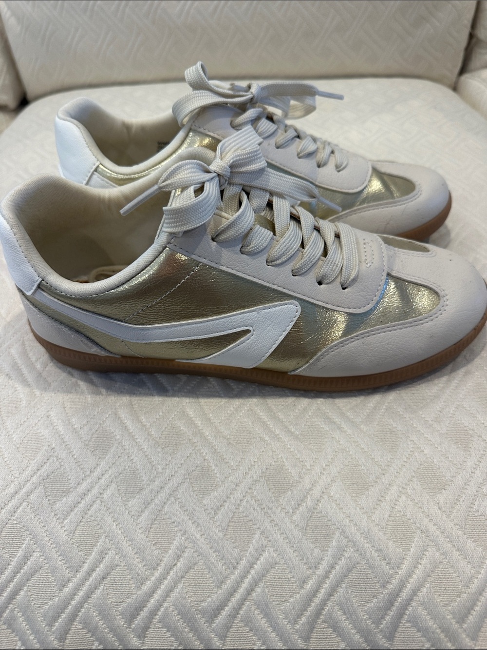 Dolce Vita White and Metallic Gold Women's Sneakers
